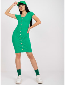 Fashionhunters Tmavě zelené žebrované vypasované šaty s knoflíky RUE PARIS