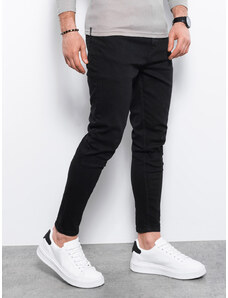 Ombre Clothing Pánské džínové kalhoty SLIM FIIT s potrhanou nohavicí - černé V11 OM-PADP-0148