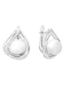 Gaura Pearls Stříbrné náušnice s bílou 8.5-9 mm perlou Agáta, stříbro 925/1000