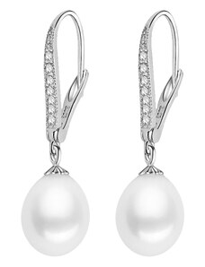 Gaura Pearls Stříbrné náušnice s bílou 9 mm perlou Claudia, stříbro 925/1000