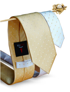 REDFIR Hedvábná twin zlato-bílá kravata