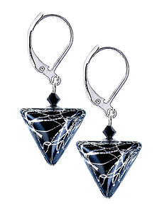 Dámske Náušnice Black Marble Triangle s ryzím stříbrem v perlách Lampglas - /