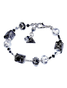 Dámsky Náramek Black Crystal s ryzím stříbrem v perlách Lampglas