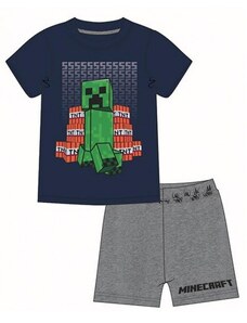 MOJANG official product Chlapecké bavlněné letní pyžamo Minecraft Creeper TNT - tm. modré