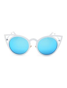 Sluneční Brýle Royal Cat Eyes v Bílé s Modrou, Zlaté Prvky, Kov a Plast