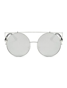 Stříbrné Zrcadlové Sluneční Brýle s Kovovými Prvky - Módní Tvar OK83WZ4