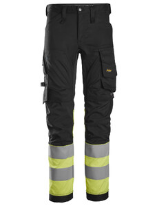 Snickers Workwear Reflexní kalhoty AllroundWork Stretch pracovní třída 1 černé/žluté vel. 44