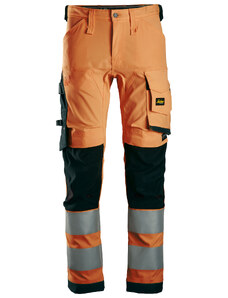 Snickers Workwear Reflexní kalhoty AllroundWork Stretch pracovní třída 2 oranžové vel. 44