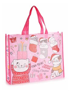 Vánoční nákupní / dárková taška s kočkami - růžová, modrá