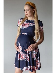 ProMamku Modré květinové šaty pro těhotné a kojící ženy