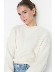 Trendyol Ecru Wide Fit měkký texturovaný základní pletený svetr