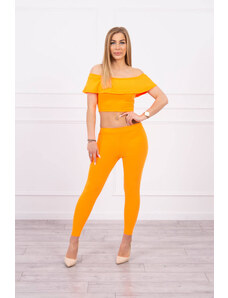MladaModa Komplet kalhoty+top s volány neonově oranžový