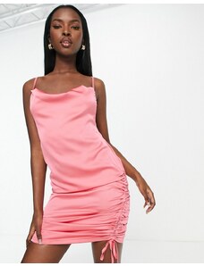 Rebellious Fashion satin cowl front ruched side mini dress in pink
