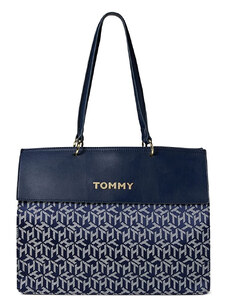 Tommy Hilfiger Kabelky Nathalie Small Tote Cube Jacquard Navy White