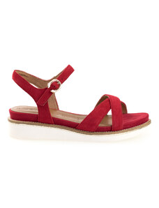Tamaris, červené kožené sandály na klínku, 28225-28