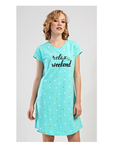 Vienetta Dámská noční košile s krátkým rukávem Relax weekend, barva mentolová, 100% bavlna
