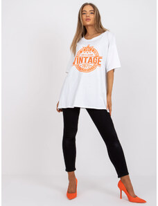 Fashionhunters Bílé a oranžové bavlněné tričko s aplikací