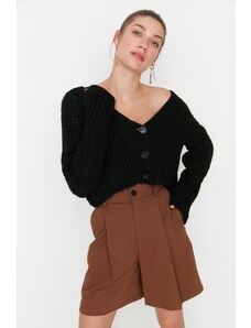 Trendyol Black Crop Měkký texturovaný pletený svetr