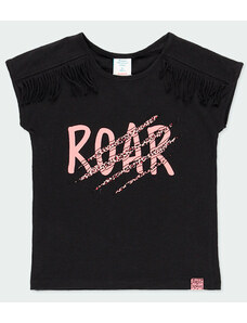 Boboli Dívčí tričko černé s třásněmi Roar