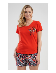 Vienetta Dámské pyžamo šortky Motýli, barva červená, 70% bavlna 30% polyester