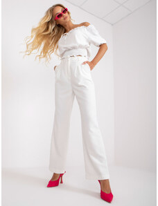 RUE PARIS Bílé rozšířené elegantní kalhoty --white Bílá