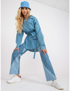 Fashionhunters Modrá dlouhá oversize košile z bavlny RUE PARIS