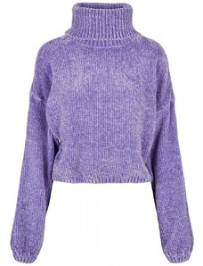 URBAN CLASSICS Ladies Short Chenille Turtleneck Sweater - lavender