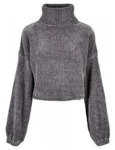 URBAN CLASSICS Ladies Short Chenille Turtleneck Sweater - asphalt