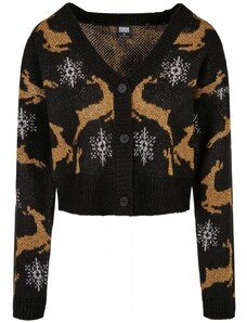 URBAN CLASSICS Ladies Short Oversized Christmas Cardigan - black/gold