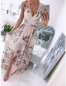 Lehké šifonové šaty s květinami, Růžové
