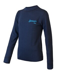 SENSOR MERINO DF LOGO juniorské triko dl.rukáv deep blue