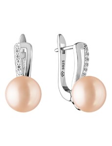 Gaura Pearls Stříbrné náušnice s růžovou perlou a zirkony Jade, stříbro 925/1000