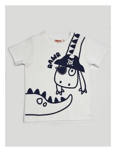 Denokids Pirate Dino Boy White Combed Cotton T-shirt