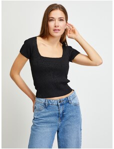 Černé dámské žebrované cropped tričko Guess - Dámské