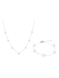 Biju Set z chirurgické oceli, řetízek + náramek ozdobený perlami 143