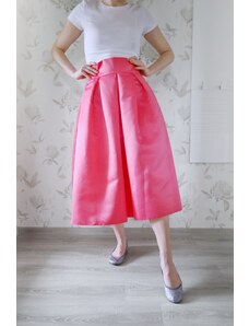 Taftová midi sukně s kapsami, lososově růžová