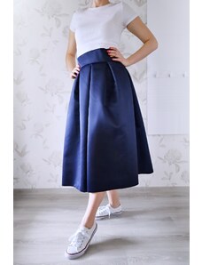Taftová midi sukně s kapsami, temně modrá