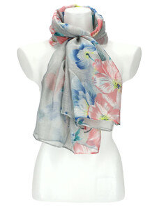 Cashmere Letní dámský barevný šátek v motivu květů 180x71 cm šedá