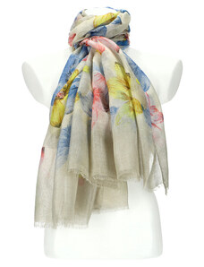Cashmere Letní dámský šátek v motivu květů 190x90 cm béžová