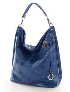 Kabelky od Hraběnky Italská nadčasová stylová XL kabelka kožená; modrá