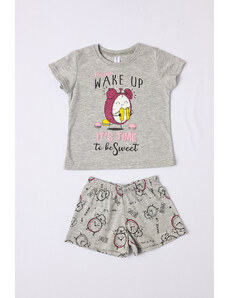 JOYCE Dívčí bavlněné pyžamo "WAKE UP"/šedá