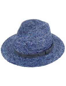 Letní nemačkavý modrý fedora klobouk od Fiebig - Traveller Raffia