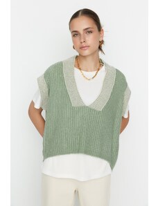 Trendyol Mint Wide fit Soft Textured Color Block Knitwear Sweater