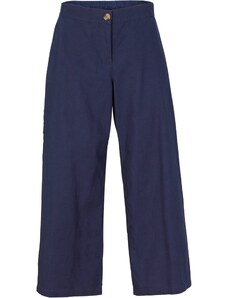 bonprix Lněné kalhoty Culotte s pohodlnou pasovkou Modrá