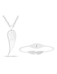 Biju Set z chirurgické oceli andělská křídla, řetízek + náramek se zirkony a perletí 177