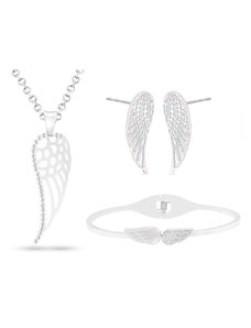 Biju Set z chirurgické oceli andělská křídla, řetízek + náušnice + náramek se zirkony a perletí 178