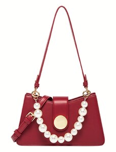 MY FEMINITY Červená elegantní kabelka s maxi perlami