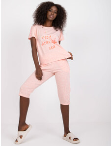 Fashionhunters Růžové dvoudílné pyžamo s krátkým rukávem