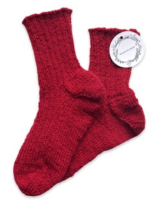 Wallachia decor Ručně pletené ponožky 100% ovčí vlna červená