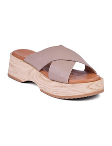 Dámské kožené nazouváky OH MY SANDALS taupe